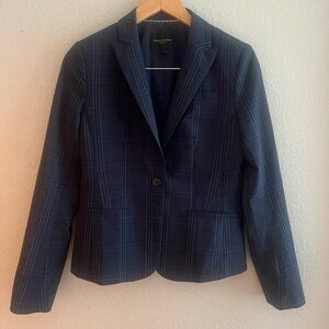 Banana Republic Women’s Marzotto Italian Wool Navy Check Plaid Blazer Size 2